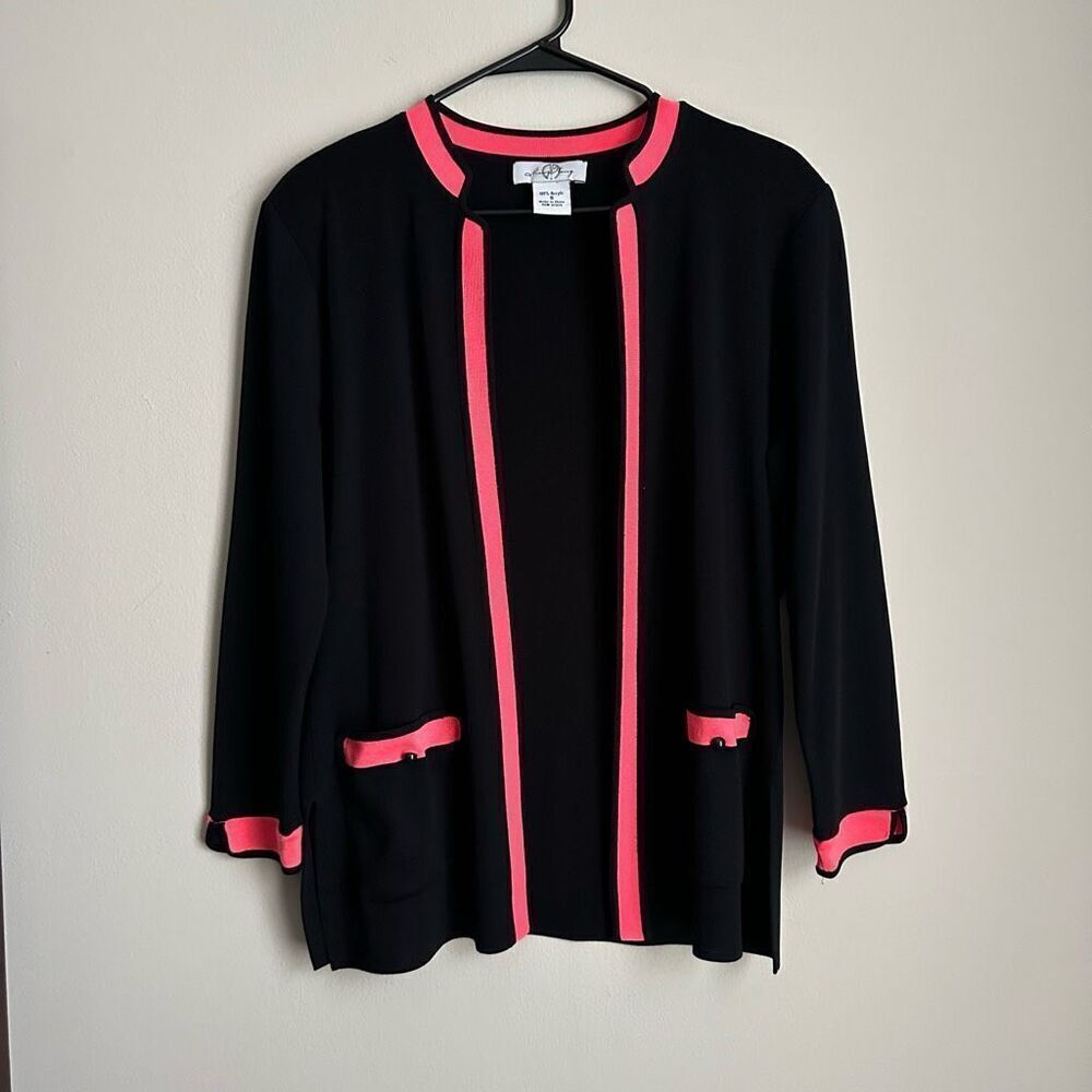 Ming Wang Black Pink Open Front Cardigan‎ Sweater Acrylic size Small